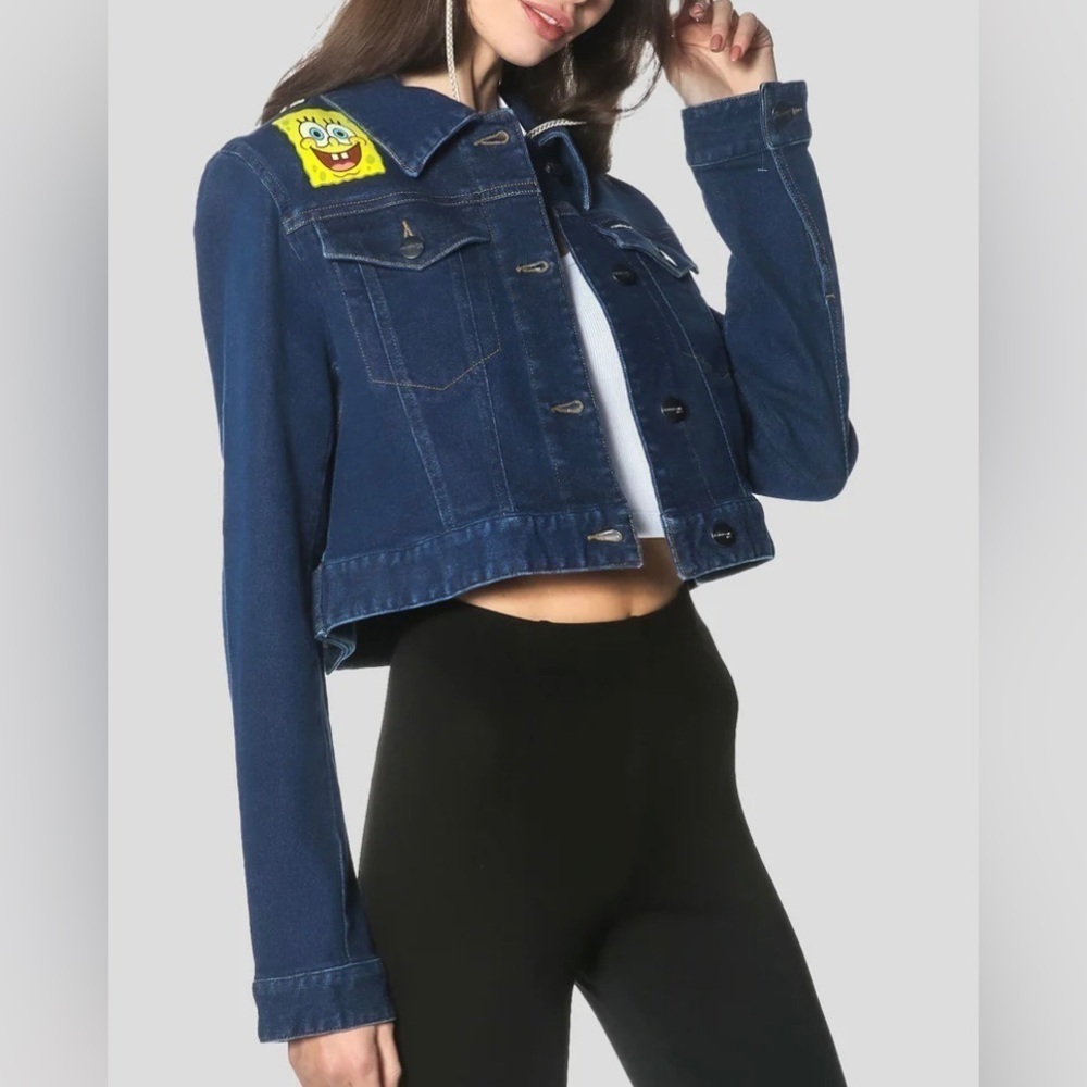 Women’s Members Only X Nickelodeon SpongeBob Square Pants Theme Denim Jacket - Picture 2 of 7